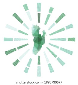 Kadan Kyun. Rayos de rayas bajas y mapa de la isla. Magnífica ilustración vectorial.