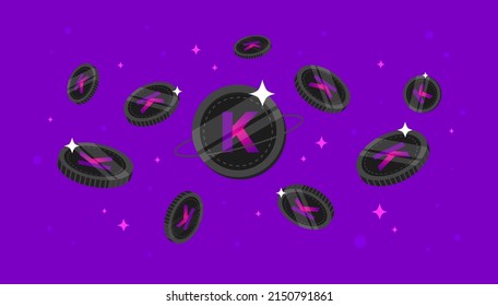 Kadena (KDA) coins falling from the sky. KDA cryptocurrency concept banner background.