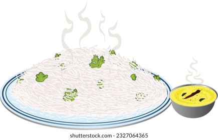 Kadi Chawal Vector Illustration. Indian food vector graphics. 