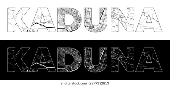 Kaduna City Name (Nigeria, Africa) with black white city map illustration vector