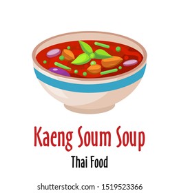 Kaeng soum thai soup icon, spicy tasty dish in colorful bowl isolated vector illustration