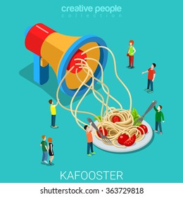 Kafooster disinformation flat 3d isometry isometric mass media tabloid senseless useless talk babble bullshit concept web vector illustration. Noodles coming loudspeaker. Creative people collection.