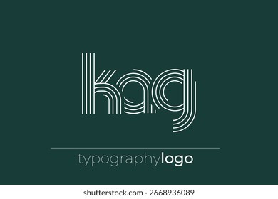 Logotipo de tipografía geométrica moderna KAG. Composición moderna y elegante con una ilustración de logotipo de tipografía monocromática diseñada con líneas intrincadas.
