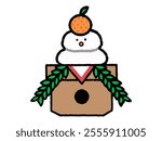 Kagami mochi: rice cake with a face, hand-drawn