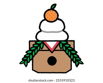 Kagami mochi, simple type, hand-drawn