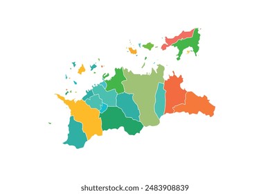 Kagawa map isolated modern colorful style. for website layouts, background, education, precise, customizable, Travel worldwide, map silhouette backdrop, earth geography, political, reports. 