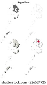 Kagoshima blank outline map set
