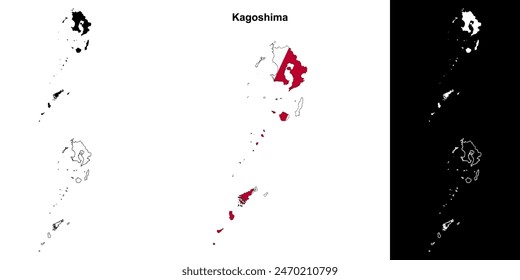 Kagoshima prefecture outline map set