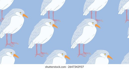 Kagu Bird Cartoon Character Seamless Wallpaper Background.