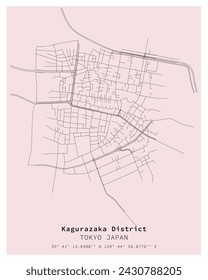 Kagurazaka District Tokyo ,Japan Street map ,vector image for digital marketing,product ,wall art and poster prints.