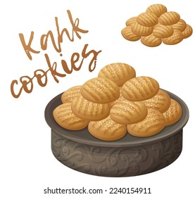 Kahk cookies vecor icon isolated ob white background, arabic baked dessert design, egyptian traditional sweets for celebration illustration