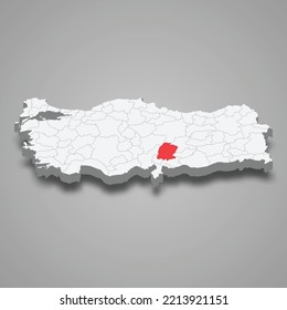 Kahramanmaras region location within Turkey 3d isometric map