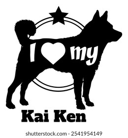  Kai Ken cão silhueta, eu amo meu cão, cão, raças de cães, logotipo, vetor, silhueta, animal, ilustração, ícone, sinal, preto, animal de estimação,