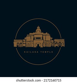 Kailas temple, Ellora vector icon. Lord shankar ancient tmple.