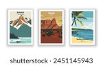 Kailua-Kona, Hawaii, Kanab, Utah, Katmai, National Park - Vintage travel poster. Vector illustration. High quality prints