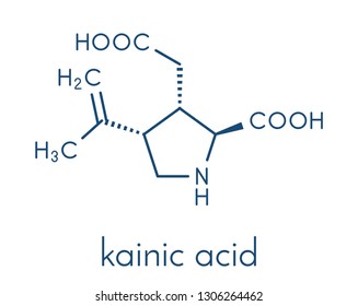 Kainic acid molecule. Direct agonist of the glutamic kainate receptors. Skeletal formula.