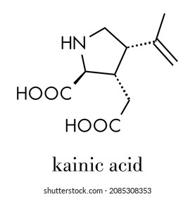 Kainic acid molecule. Direct agonist of the glutamic kainate receptors. Skeletal formula.