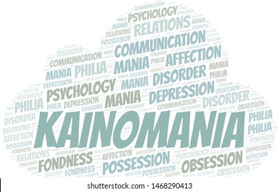 Kainomania word cloud. Type of mania, made with text only.