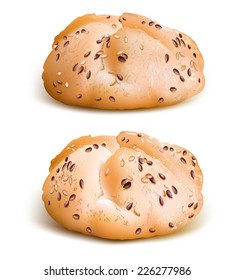 Kaiser rolls with sesame seeds. Vector illustration.