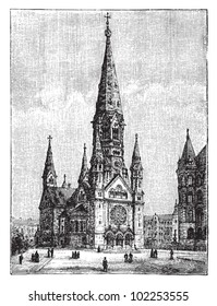 Kaiser Wilhelm Memorial Church in Berlin (Germany) 1891-1895 / vintage illustration from Brockhaus Konversations-Lexikon 1908