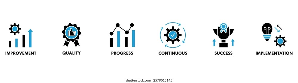 Kaizen banner web icon vector illustration for business philosophy and corporate strategy concept of continuous improvement with quality, progress, continuous, success and implementation icon