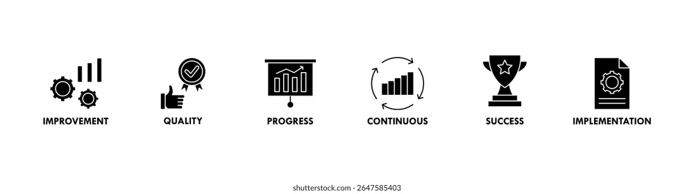 Kaizen banner web icon ilustração vetorial para filosofia de negócios e estratégia corporativa conceito de melhoria contínua com qualidade, progresso, contínua, sucesso e implementação ícone