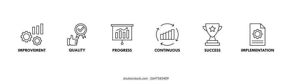 Kaizen banner web icon ilustração vetorial para filosofia de negócios e estratégia corporativa conceito de melhoria contínua com qualidade, progresso, contínua, sucesso e implementação ícone