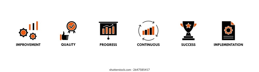 Kaizen banner web icon ilustração vetorial para filosofia de negócios e estratégia corporativa conceito de melhoria contínua com qualidade, progresso, contínua, sucesso e implementação ícone
