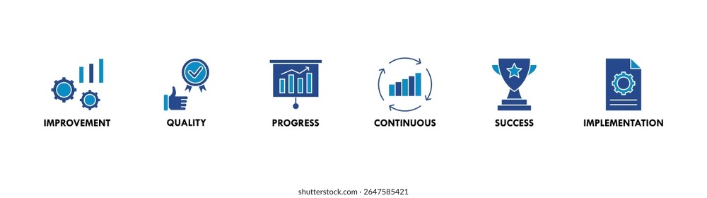 Kaizen banner web icon ilustração vetorial para filosofia de negócios e estratégia corporativa conceito de melhoria contínua com qualidade, progresso, contínua, sucesso e implementação ícone