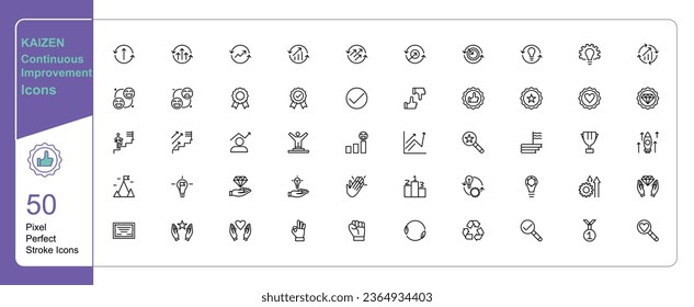 Kaizen business activities make continuous improvement icon 50 set single stroke vector collection expandable and color changeable pixel perfect arrow sets