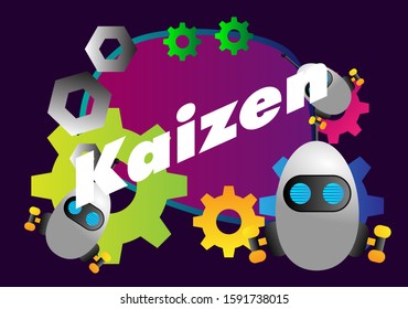 kaizen has mean spirit of japanese people, beautiful greeting card background or template banner with robot theme. design vector illustration