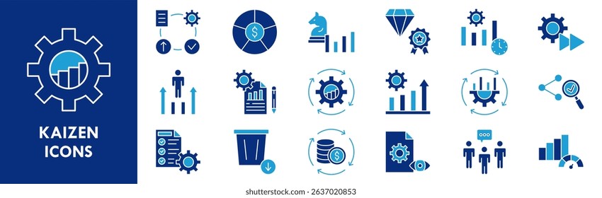 Kaizen icon collection set. Containing design management, business, improvement, quality, strategy