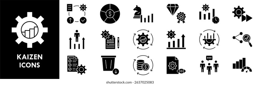 Kaizen icon collection set. Containing design management, business, improvement, quality, strategy
