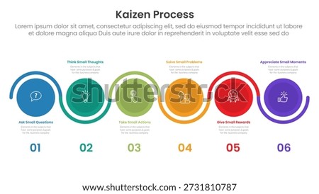 kaizen process infographic with big circle line cycle up and down with 6 step points for slide presentation vector
