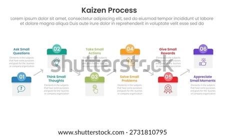 kaizen process infographic with calendar date style up and down with 6 step points for slide presentation vector
