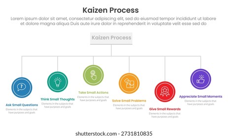 Infografía del proceso Kaizen con Circle sobre la estructura organizativa con 6 puntos de paso para el Vector de presentación de diapositivas