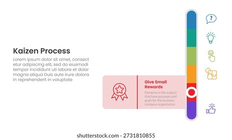 Infografía del proceso Kaizen con diapositiva de barra de Vertical con 6 puntos de paso para el Vector de presentación de diapositivas