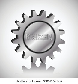 Kaizen text in a silver metal gear wheel. Kaizen is Japanese method of business, that improves process management and production.