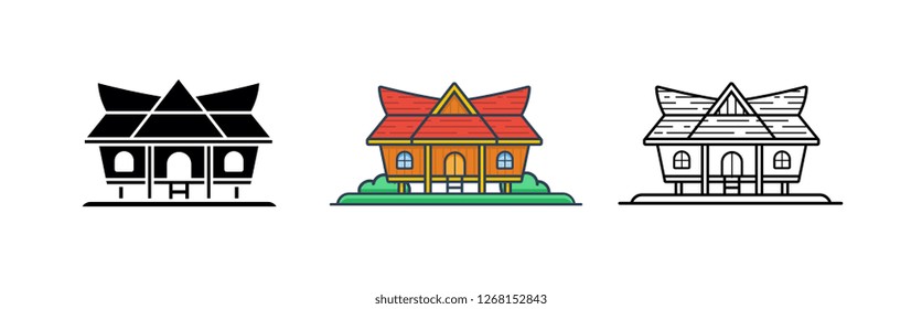 Kajang Leko Jambi, Indonesian Traditional House, Vector Illustration Set