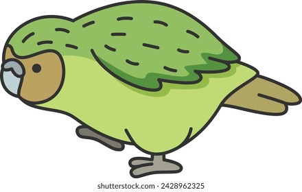 Kakapo parrot isolated on white background. Vector illustration in doodle style.