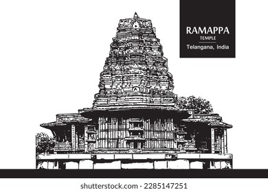 Kakatiya Rudreshwara (Ramappa) Tempel, Telangana handgezeichnet Vektorgrafik 