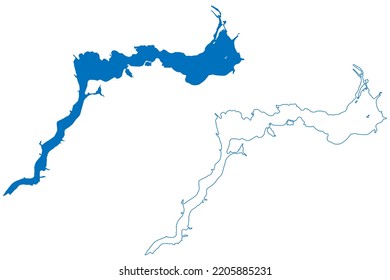 Kakhovka Reservoir (Ukraine, Dnieper River) map vector illustration, scribble sketch Kakhovs’ke vodoskhovyshche map