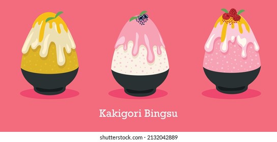 Kakigori or bingsu sweet jepanese dessert colection.