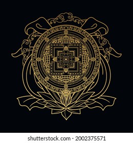 Kalachakra mandala. Vector template on black background