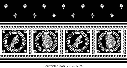 Kalahasti Kalamkari Paisley Full Saree Digital Design, traditional indian style design, digital print saree, Kalamkari Tie And Dye Saree Design ,Kalamkari Peacock  parrot