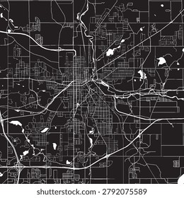 Kalamazoo Michigan Vector Map, Detailed City Street Map Black and White Minimalist Line Art
