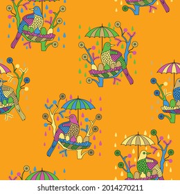 Kalamkari Bird Nest Seamless Patterns For Print On Cloth, Kalamkari Bird Nest,