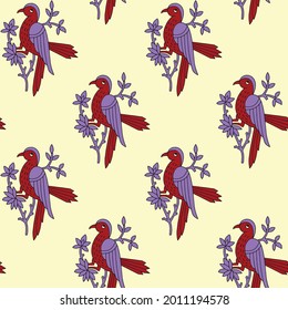 Patrón de aves Kalamkari para tierra e impresión en tela, patrón vectorial, patrón de aves