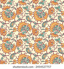 Kalamkari Block Print Seamless Pattern, Kalamkari, Block Print Seamless Pattern