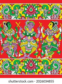 Kalamkari Dancing Women border, Dancing Women Out line Border For Saree , Girl Outline Kalamkari.